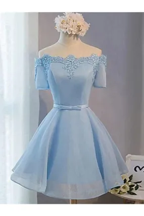 A Line Homecoming Dresses Lace Short Sleeves