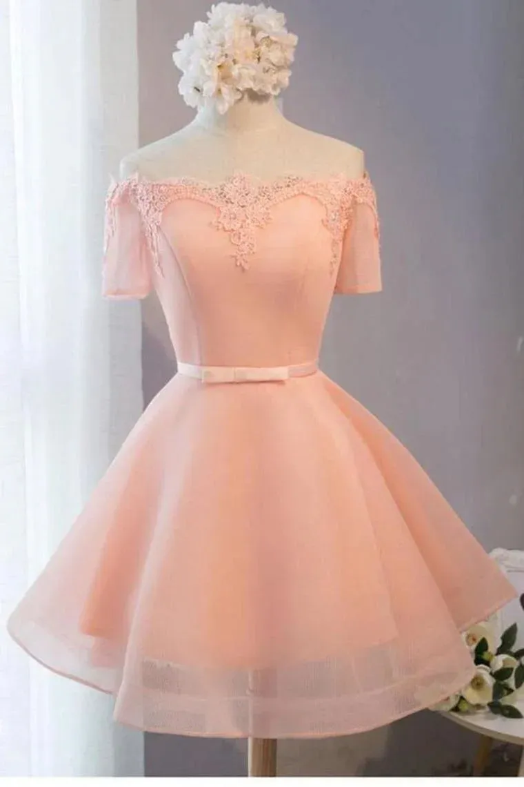 A Line Homecoming Dresses Lace Short Sleeves