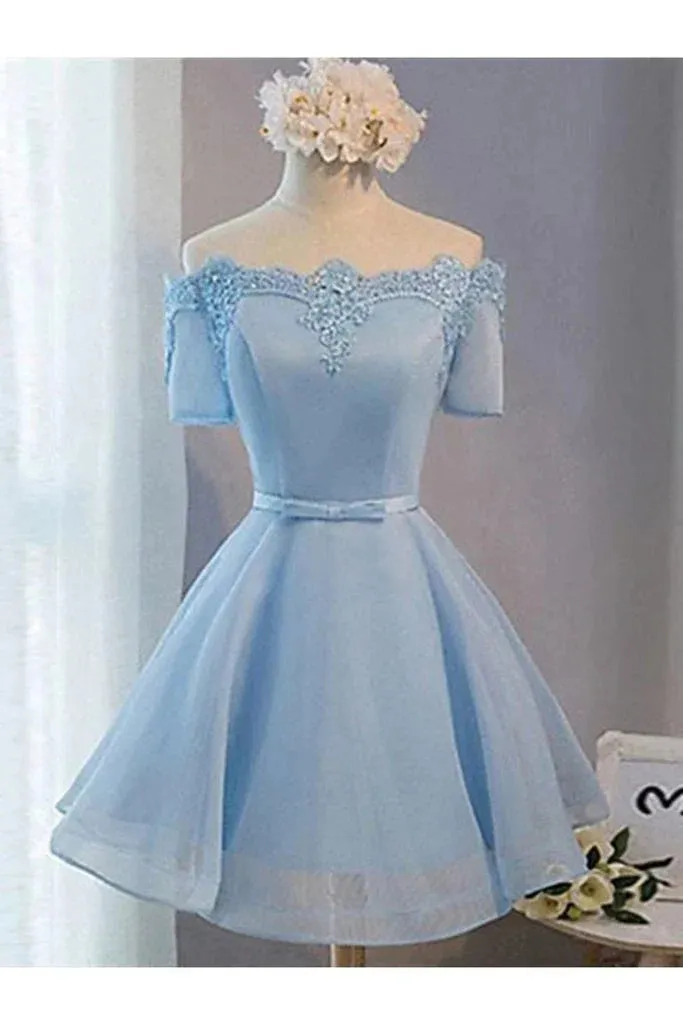 A Line Homecoming Dresses Lace Short Sleeves