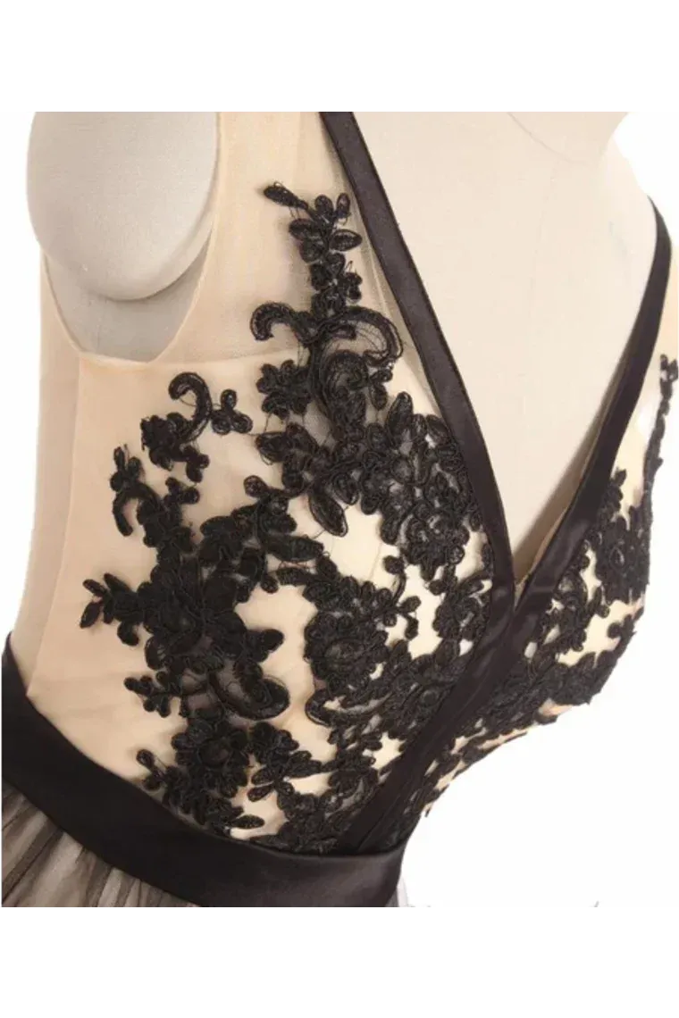 A Line Homecoming Dresses See Through Black Lace Short Dresses V Neck