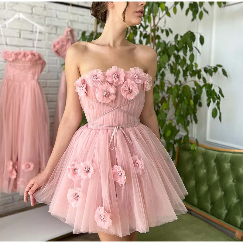 A-Line Shining Sweetheart Short Mini Homecoming Dresses with 3D Flower Beautiful