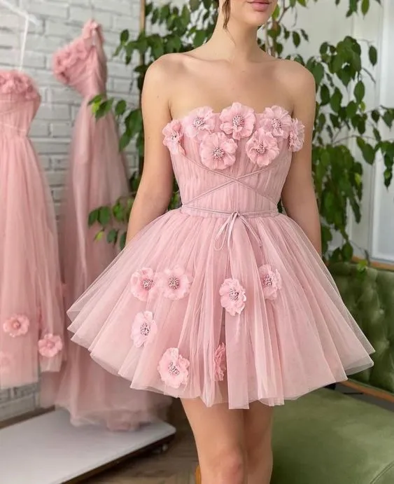 A-Line Shining Sweetheart Short Mini Homecoming Dresses with 3D Flower Beautiful