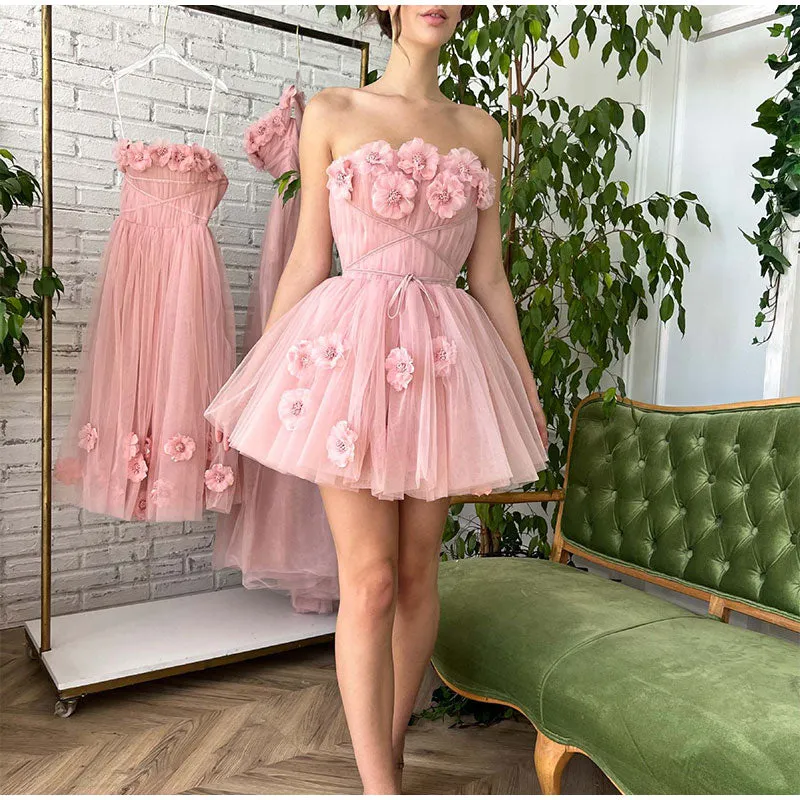 A-Line Shining Sweetheart Short Mini Homecoming Dresses with 3D Flower Beautiful