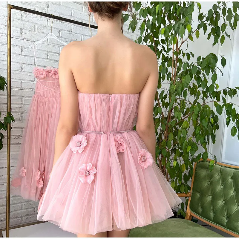 A-Line Shining Sweetheart Short Mini Homecoming Dresses with 3D Flower Beautiful