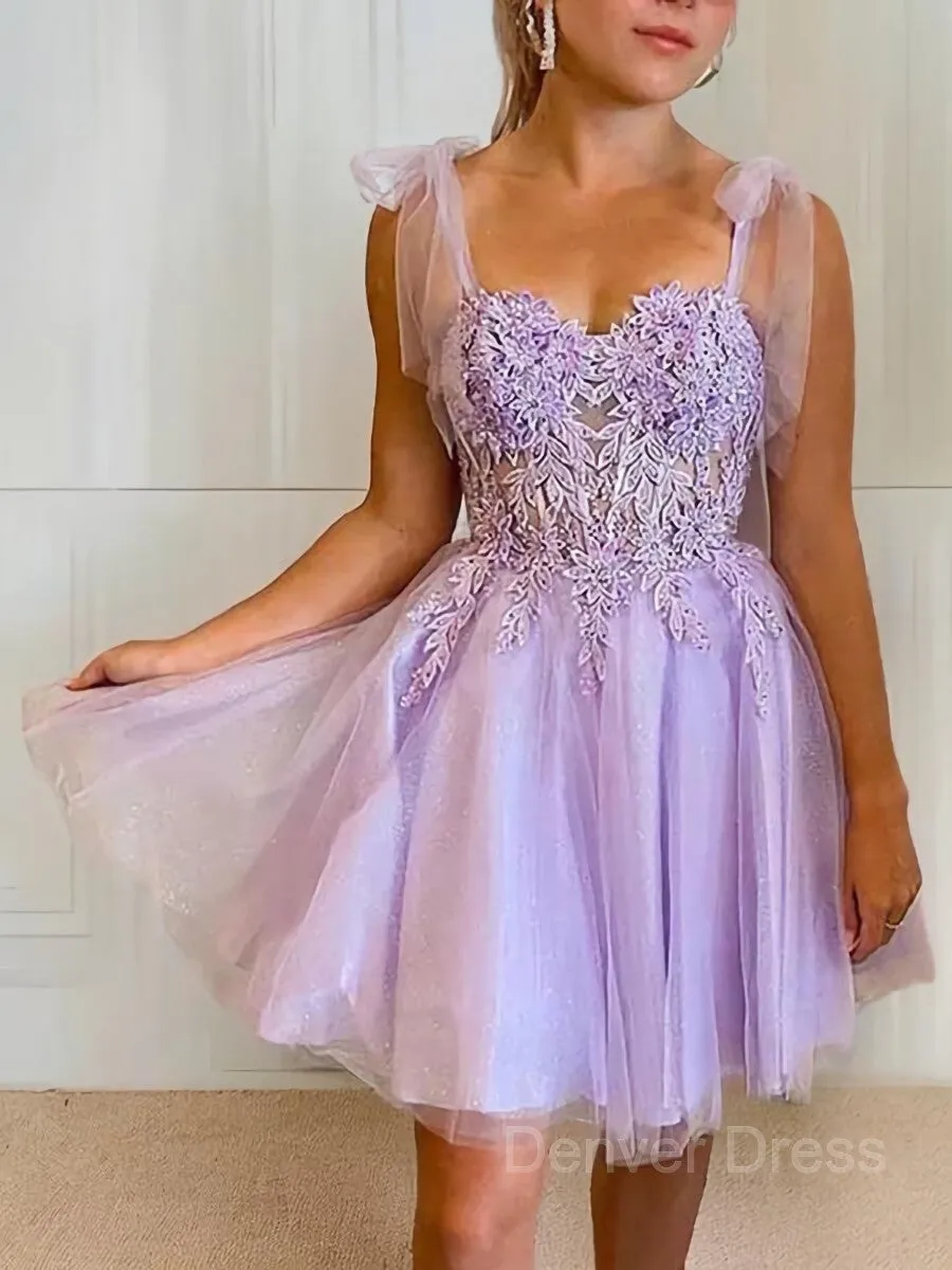 A-Line Sweetheart Short Tulle Homecoming Dresses With Appliques Lace