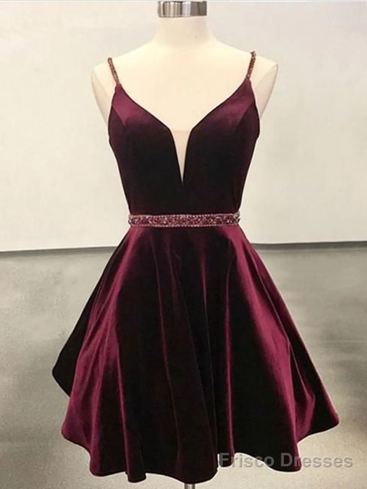A Line V Neck Short Burgundy Prom Dresses, Short Wine Red Formal Graduation Homecoming Dresses