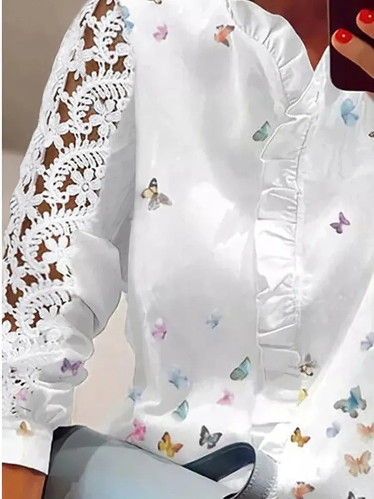 Aria - Elegant Lace Trim V-Neck Blouse for Women