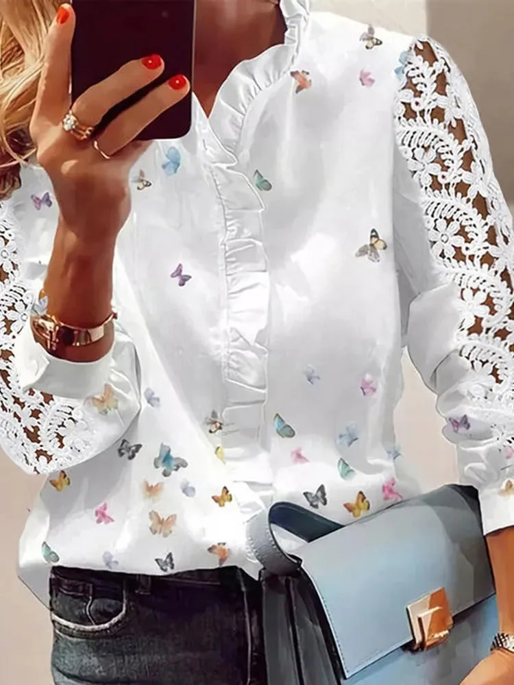 Aria - Elegant Lace Trim V-Neck Blouse for Women