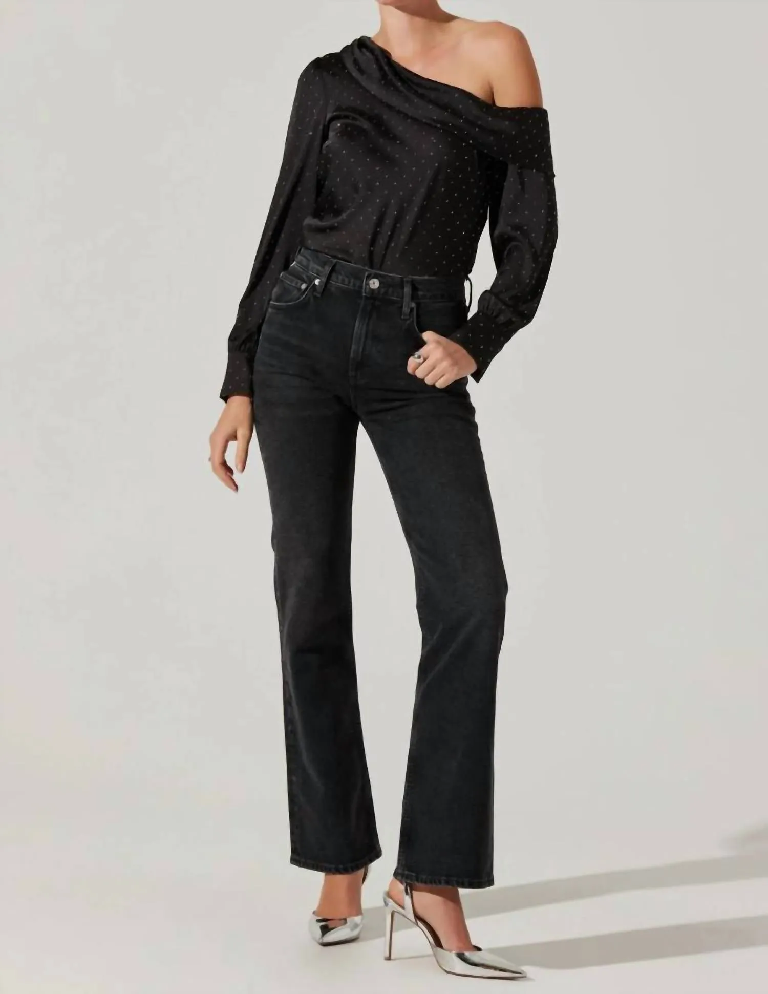 Astr - Ellen Satin Rhinestone One Shoulder Top