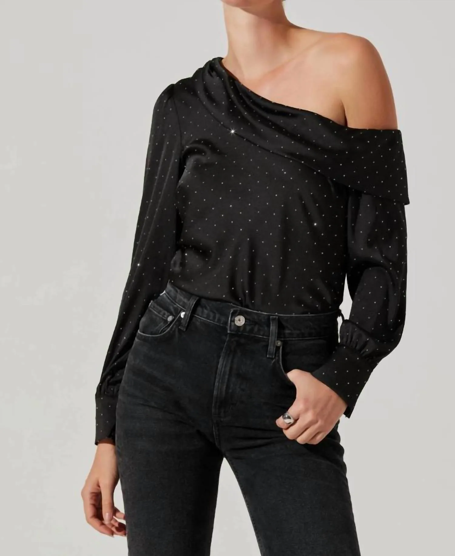 Astr - Ellen Satin Rhinestone One Shoulder Top