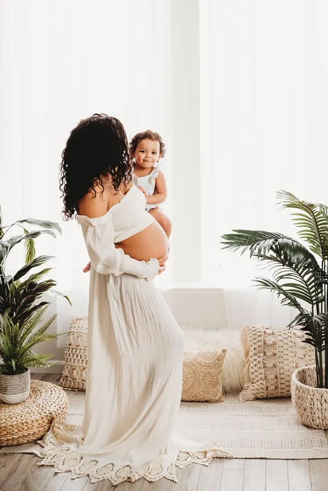 Birdie Boho Maternity Crop Top | Vintage Cream, Smocked, Long Sleeve, One Size