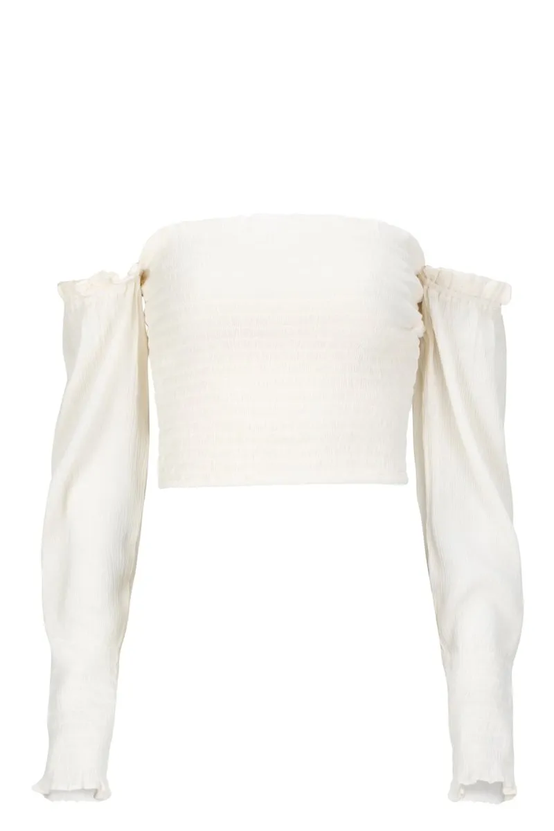 Birdie Boho Maternity Crop Top | Vintage Cream, Smocked, Long Sleeve, One Size