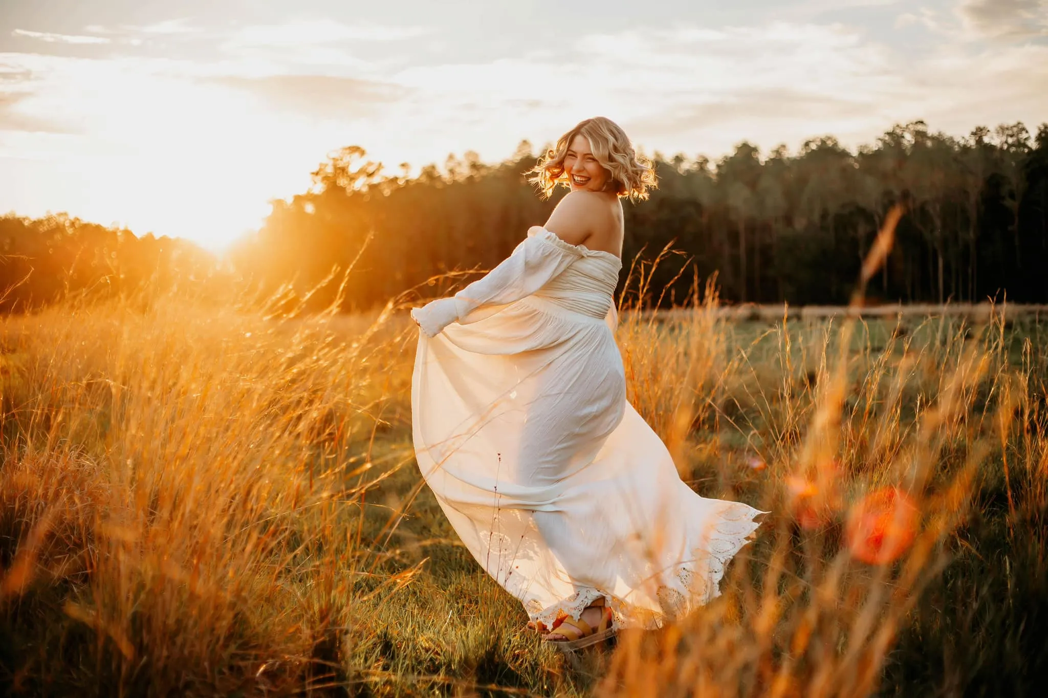 Birdie Boho Maternity Crop Top | Vintage Cream, Smocked, Long Sleeve, One Size