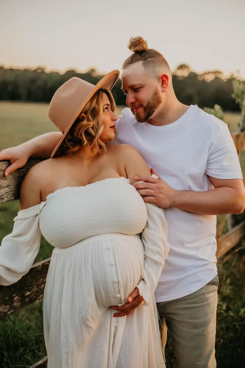 Birdie Boho Maternity Crop Top | Vintage Cream, Smocked, Long Sleeve, One Size