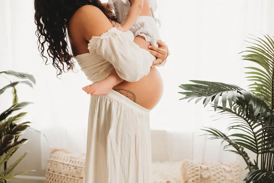 Birdie Boho Maternity Crop Top | Vintage Cream, Smocked, Long Sleeve, One Size