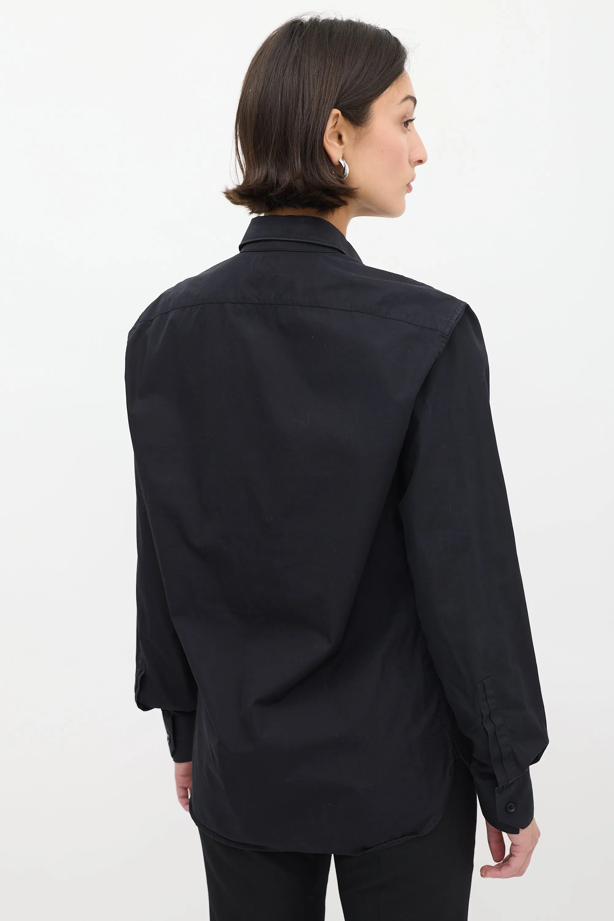 Black Cotton Pleated Placket Shirt