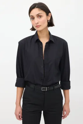 Black Cotton Pleated Placket Shirt