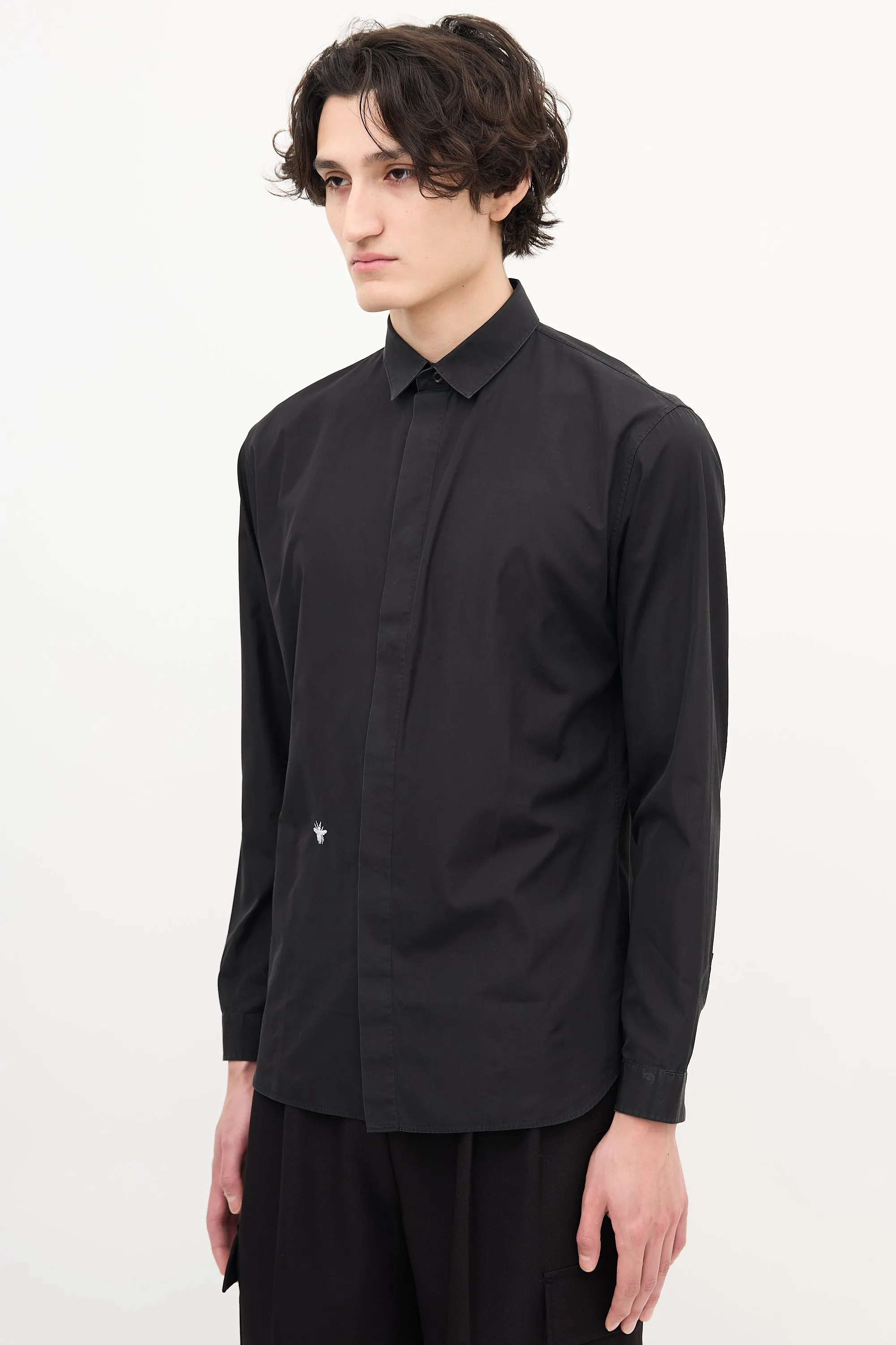 Black Embroidered Logo Shirt