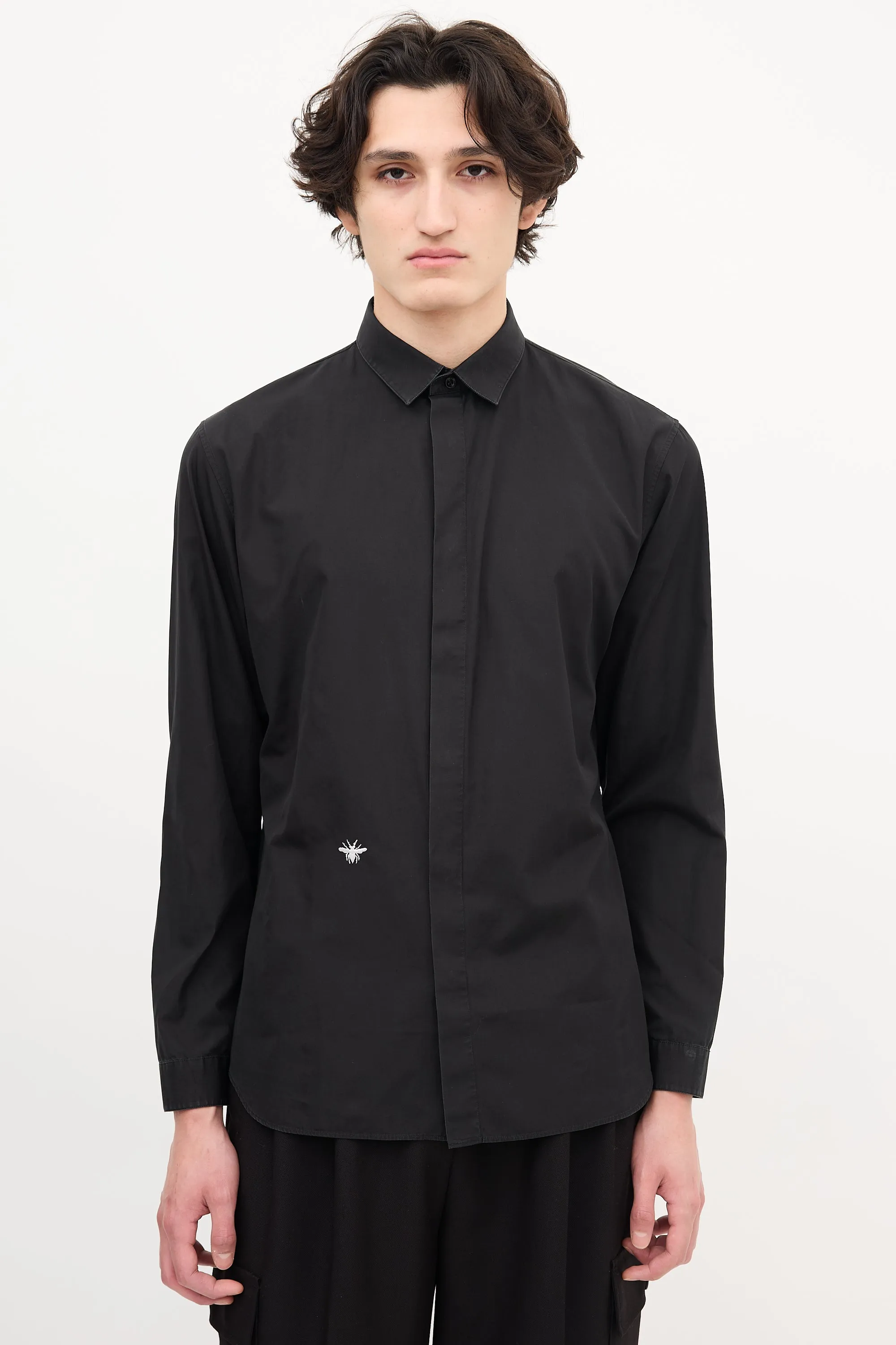 Black Embroidered Logo Shirt