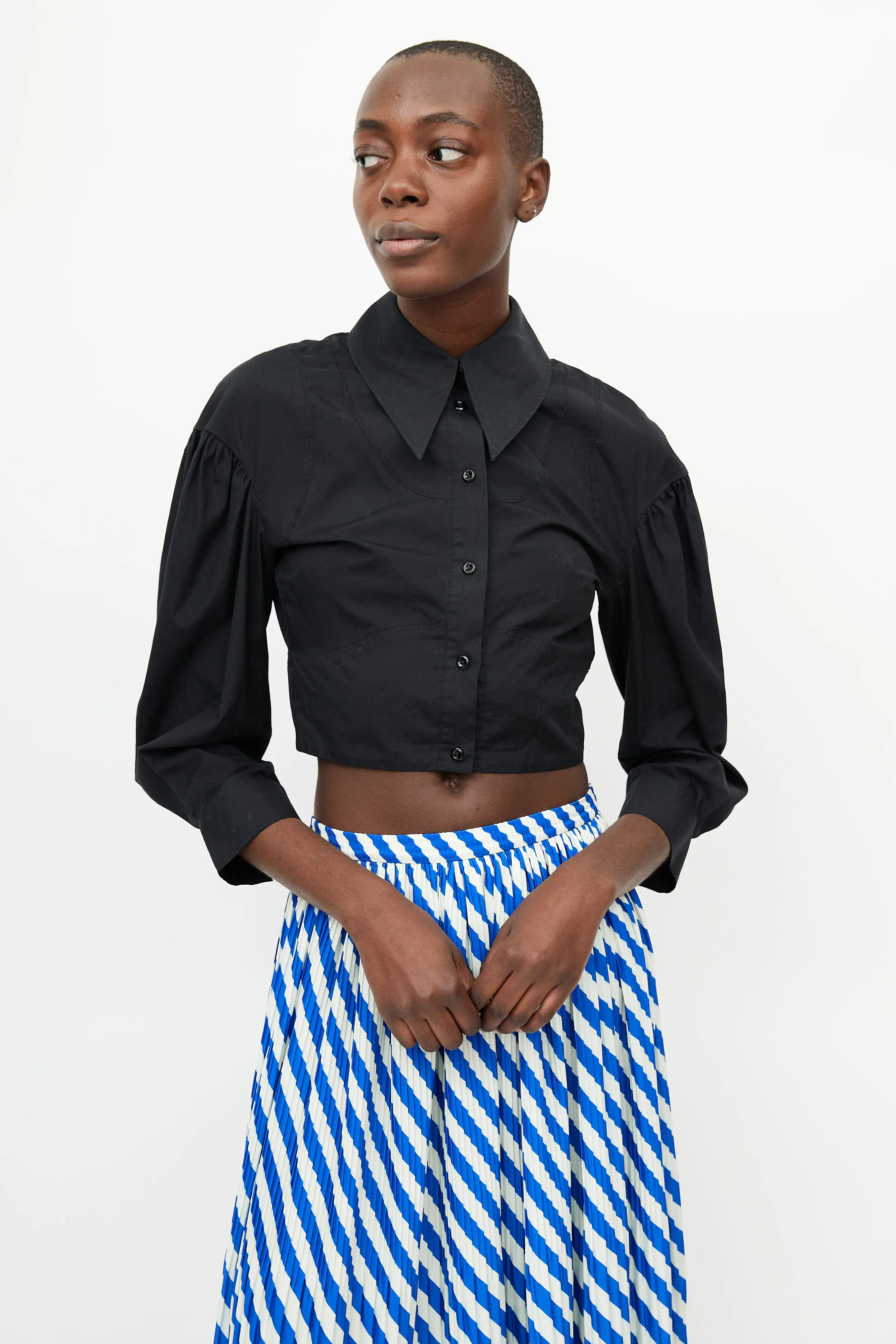 Black Gathered Cropped Shirt