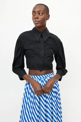 Black Gathered Cropped Shirt