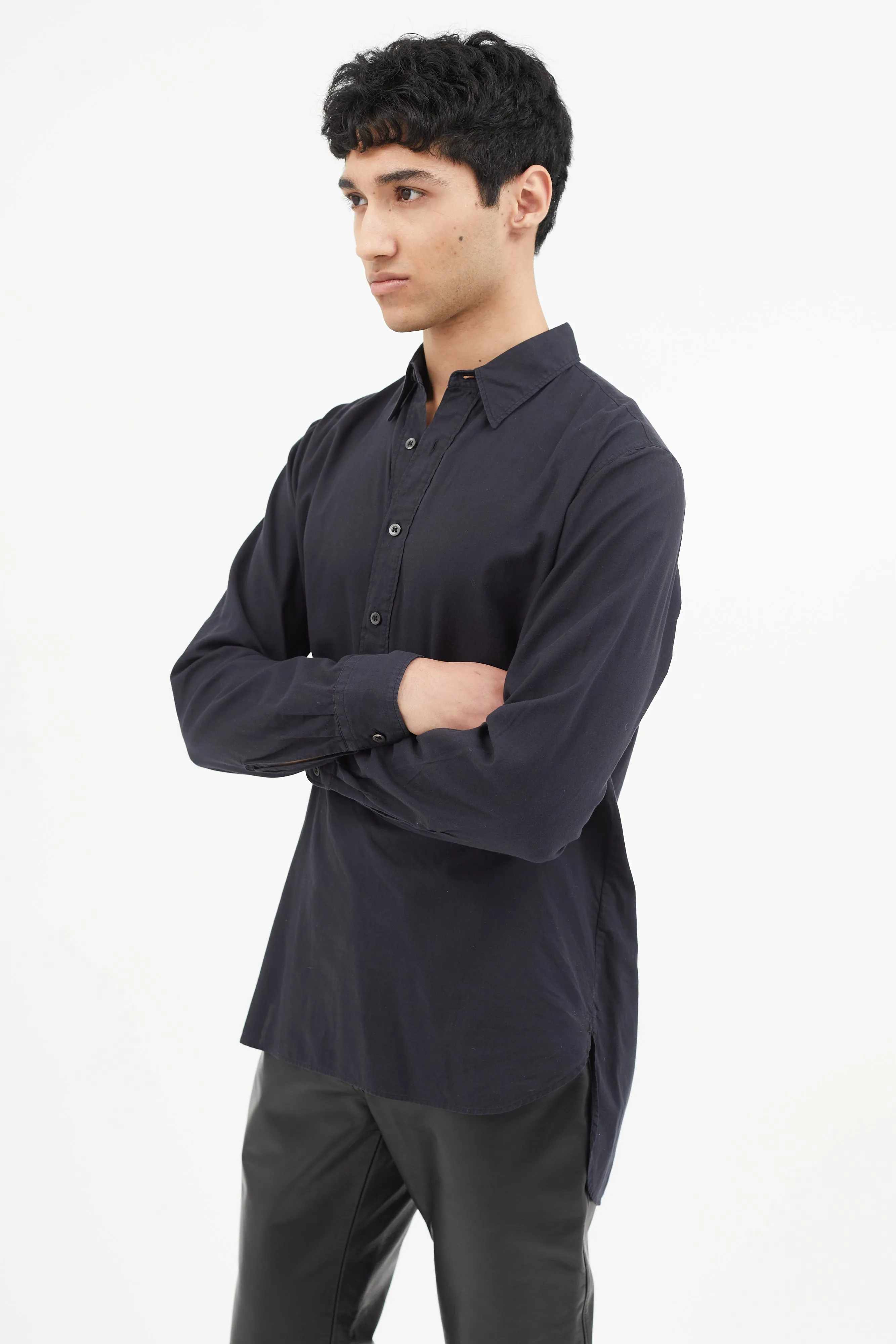 Black Half Buttoned Shirt