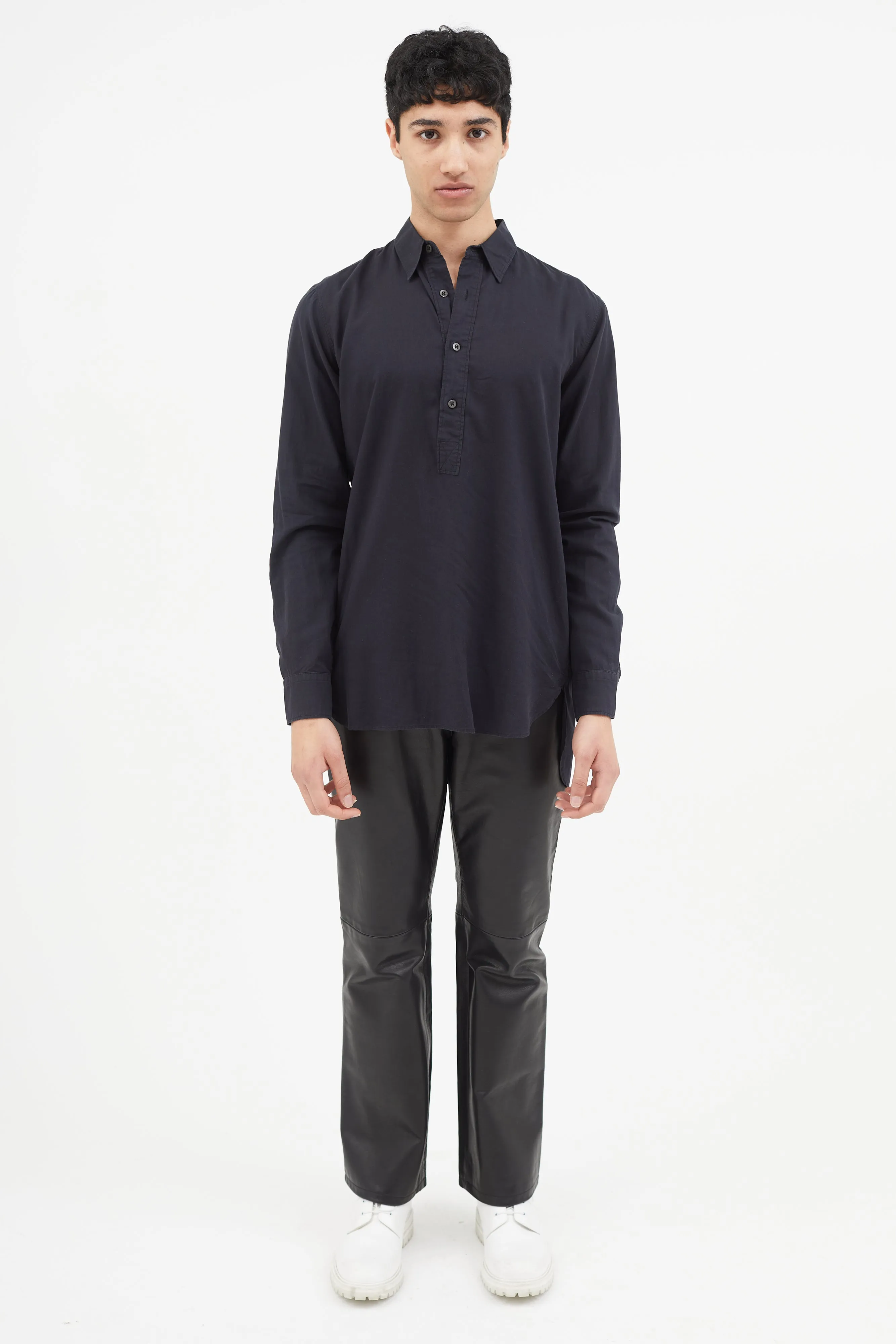 Black Half Buttoned Shirt