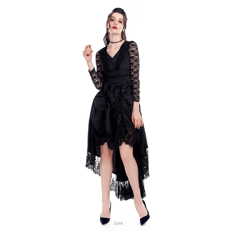 Black Sexy Gothic Victorian Dress With Long Sleeves Cosplay Costume