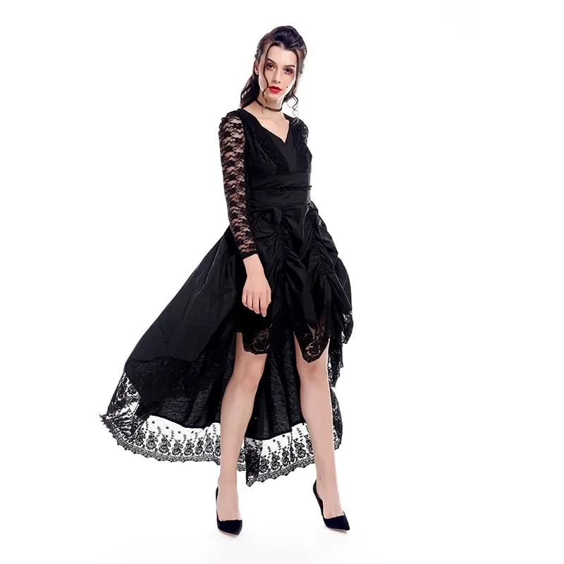 Black Sexy Gothic Victorian Dress With Long Sleeves Cosplay Costume