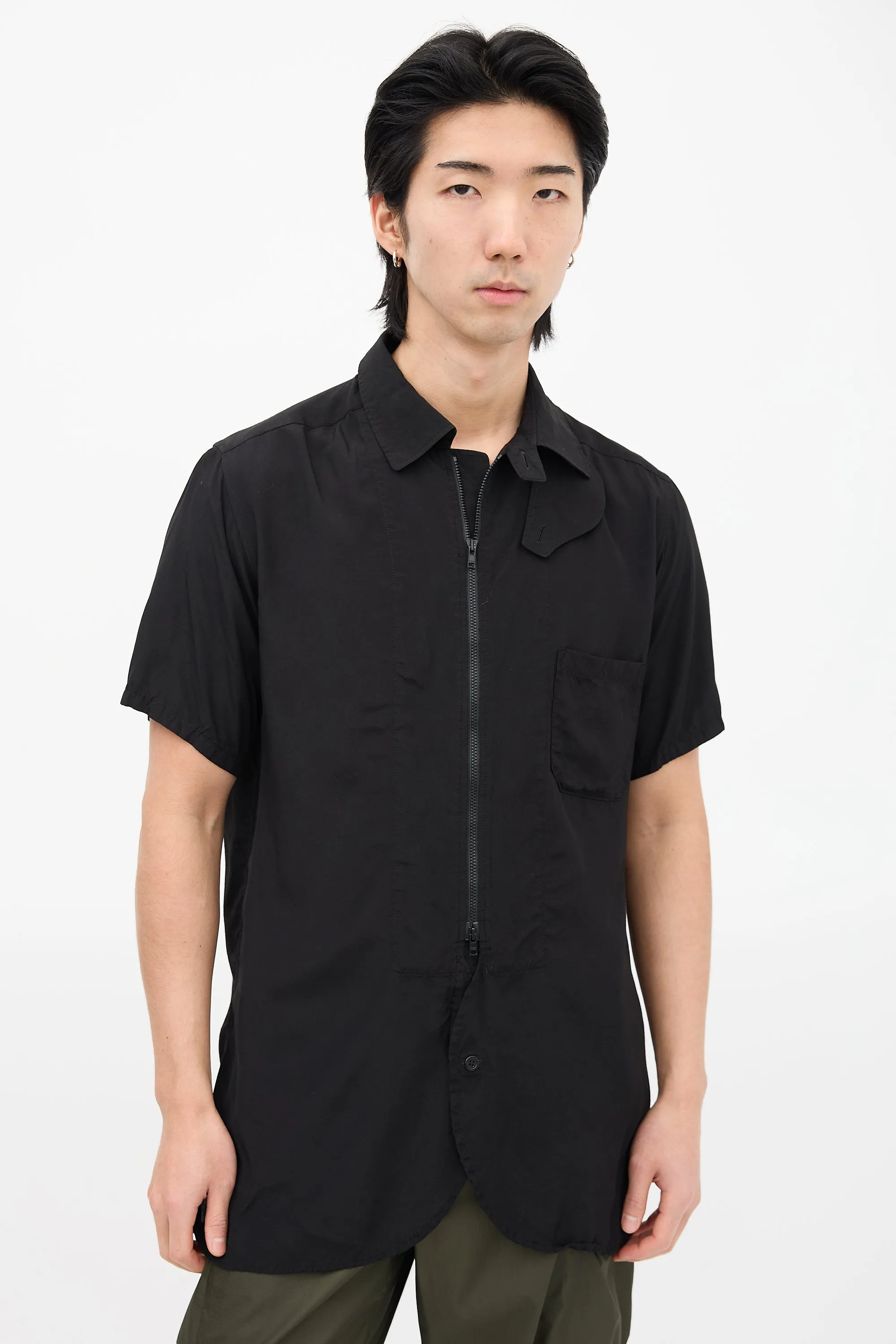 Black Zip Short Sleeve Shirt