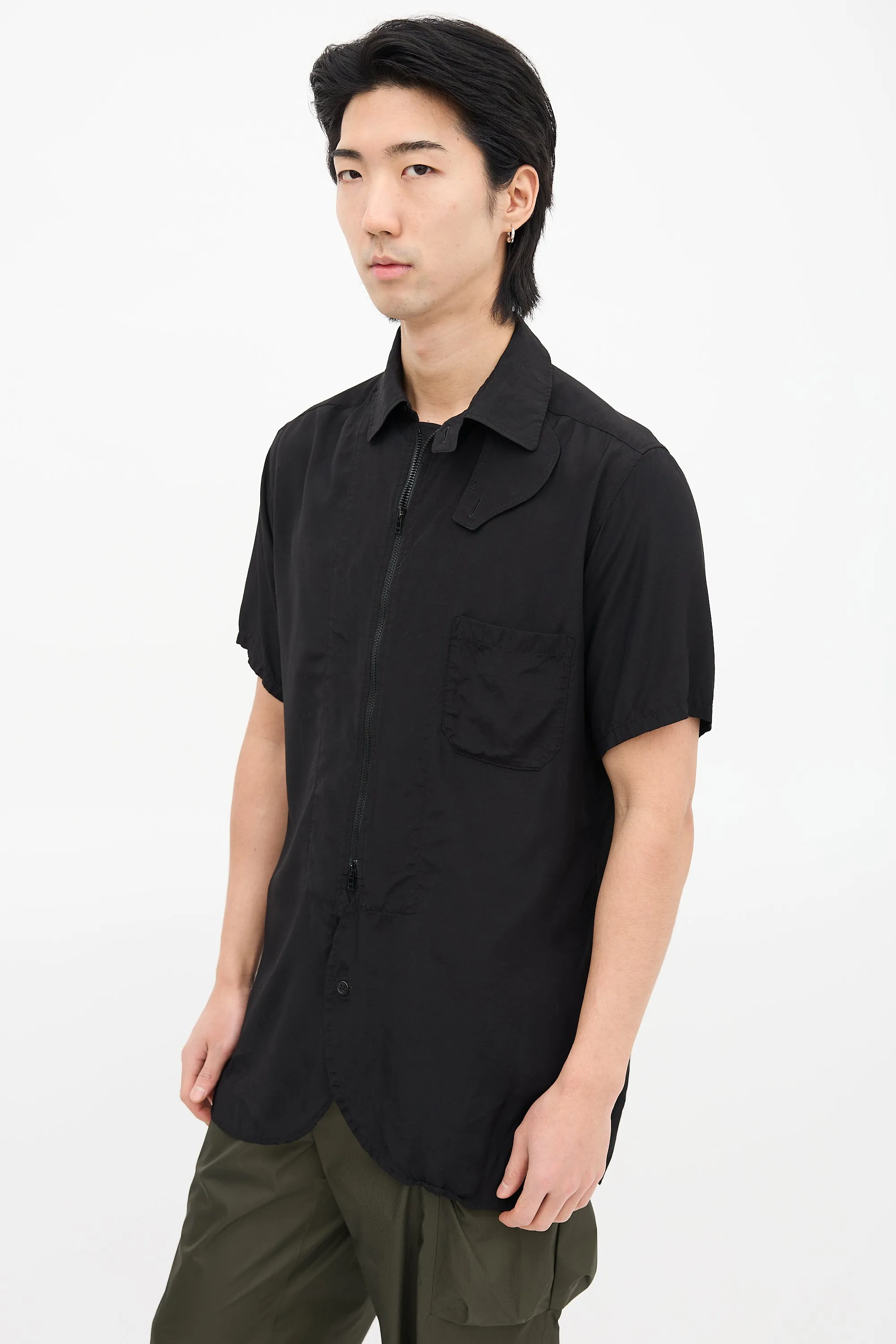 Black Zip Short Sleeve Shirt