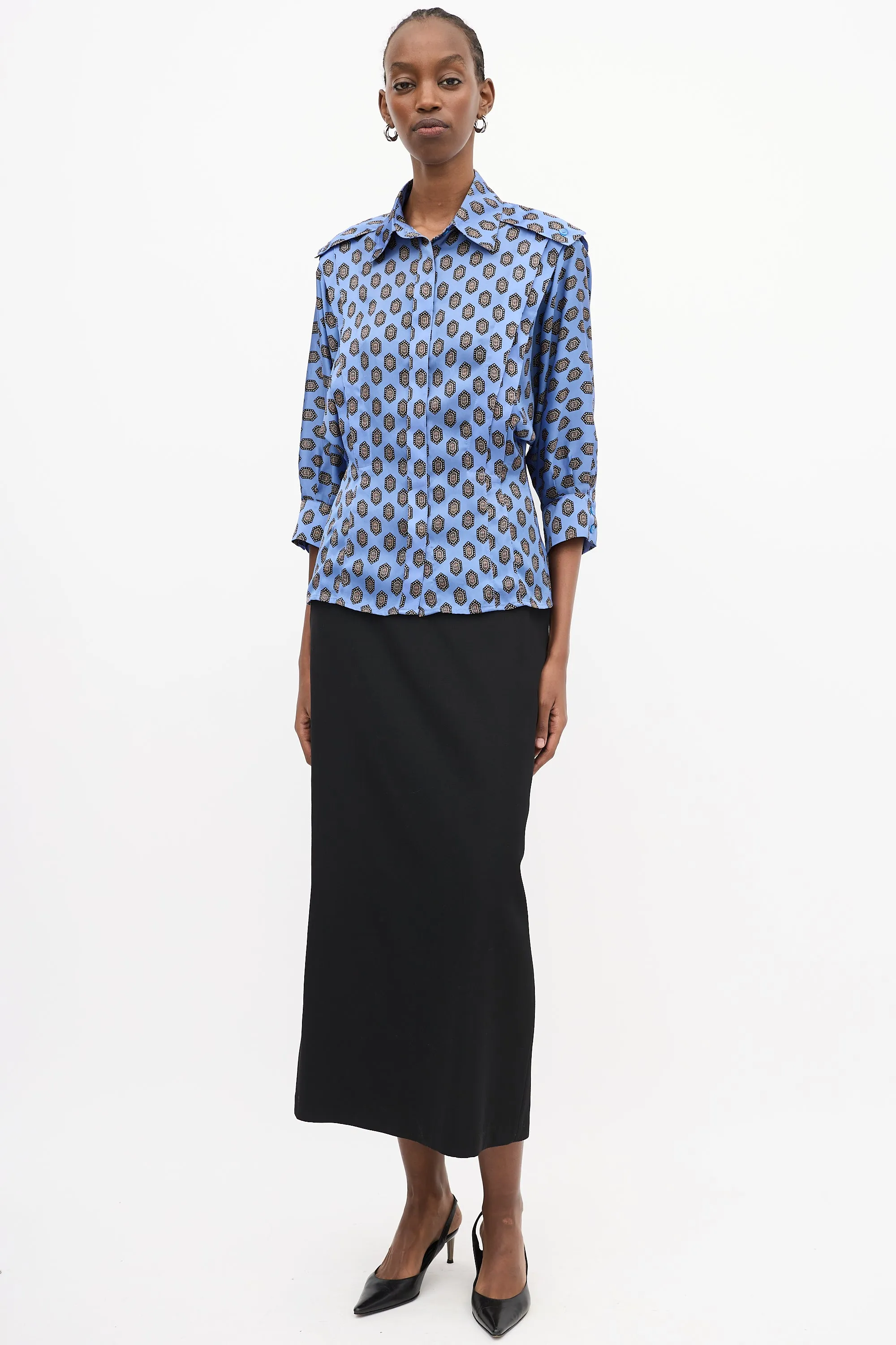 Blue & Multi Satin Printed Shirt