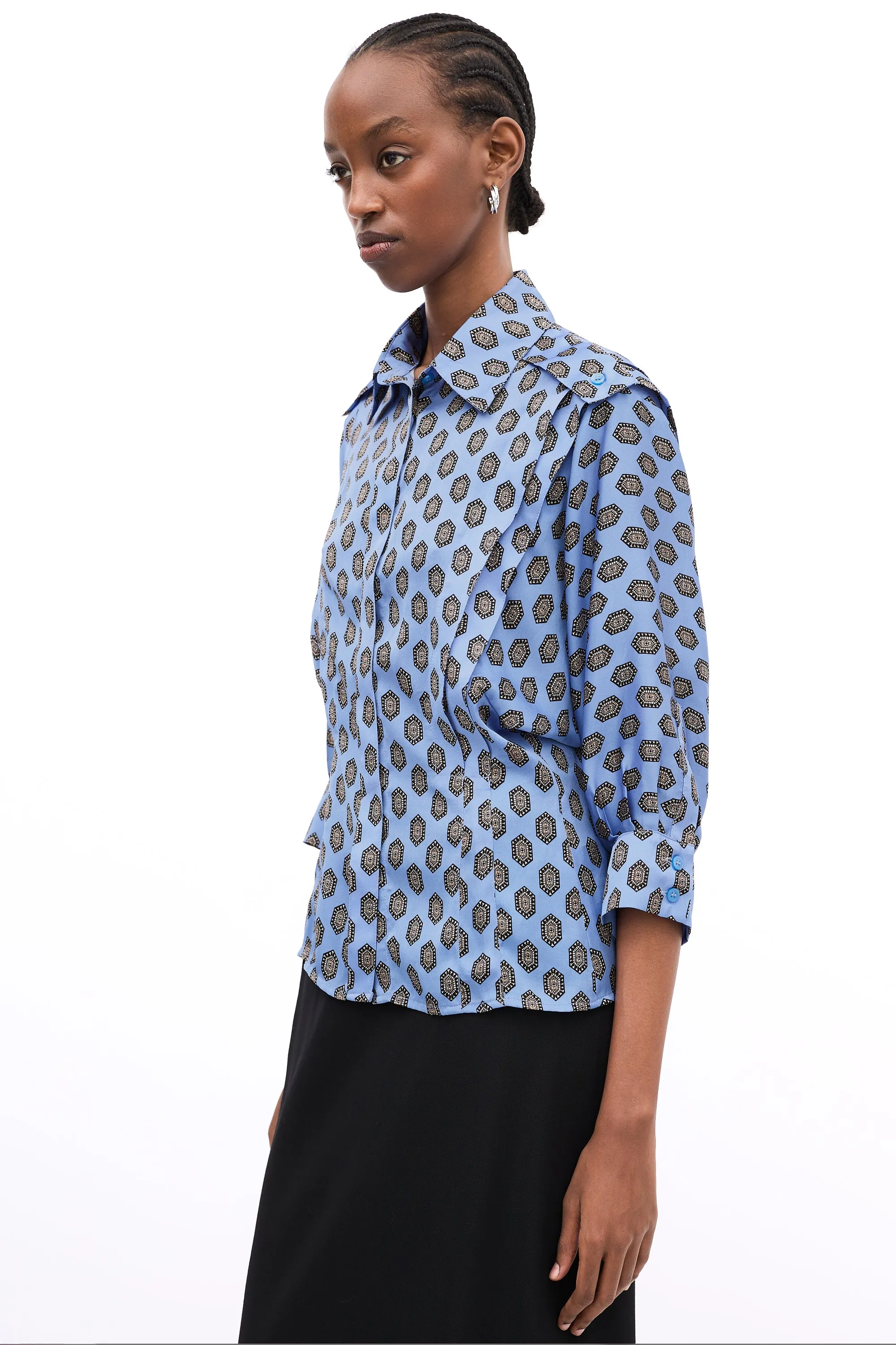 Blue & Multi Satin Printed Shirt