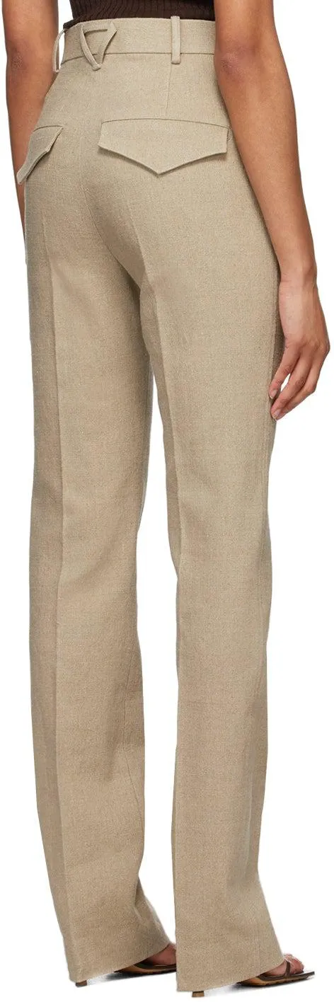 Bottega Veneta Beige Linen Stretch Canvas Trousers