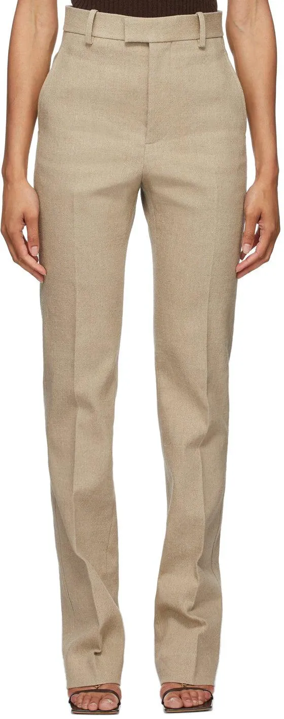Bottega Veneta Beige Linen Stretch Canvas Trousers