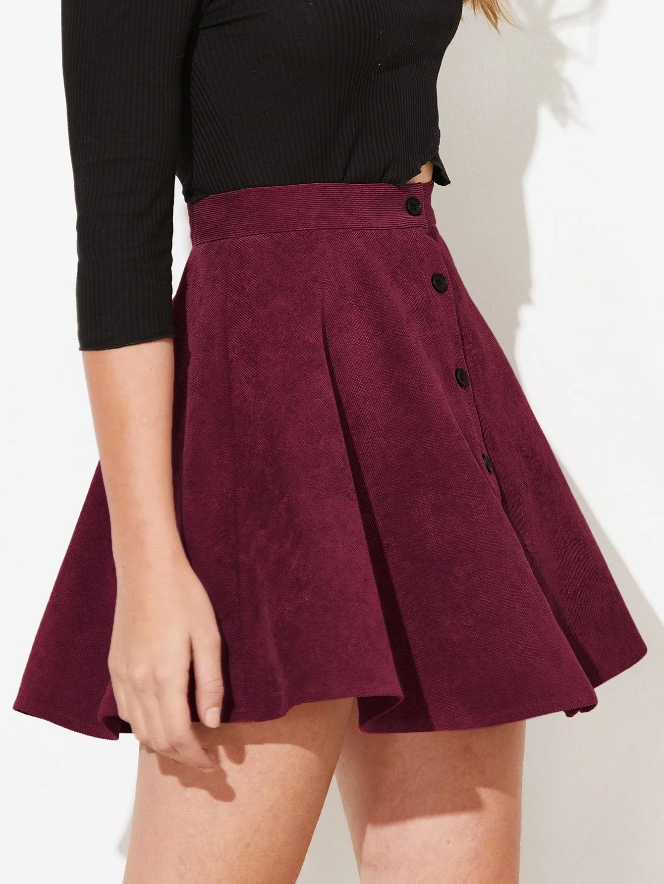 Casual Plain Button High Waist Mini Women Skirt