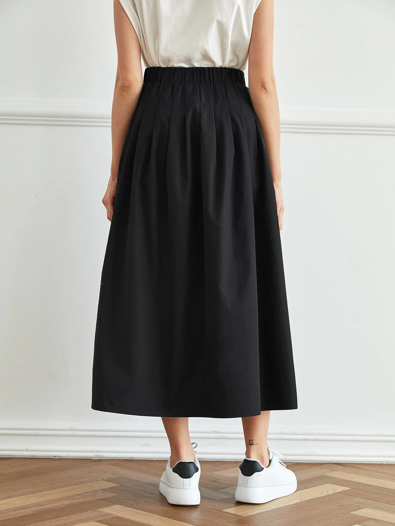 Casual Plain High Waist Long Women Skirt