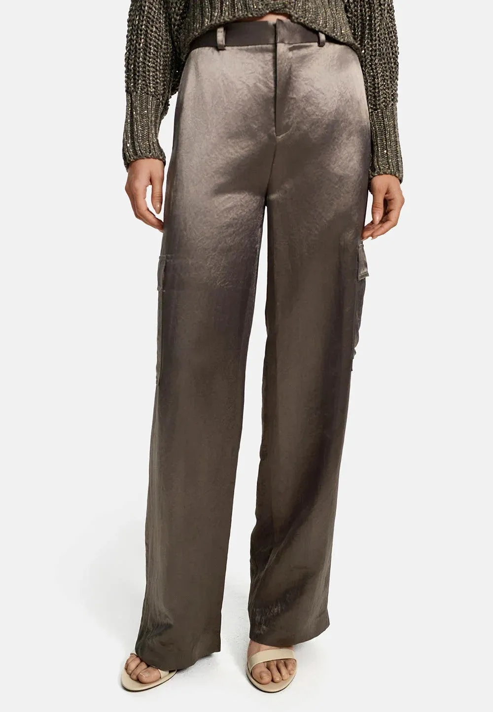 CATNOIR Olive Satin Cargo Trousers