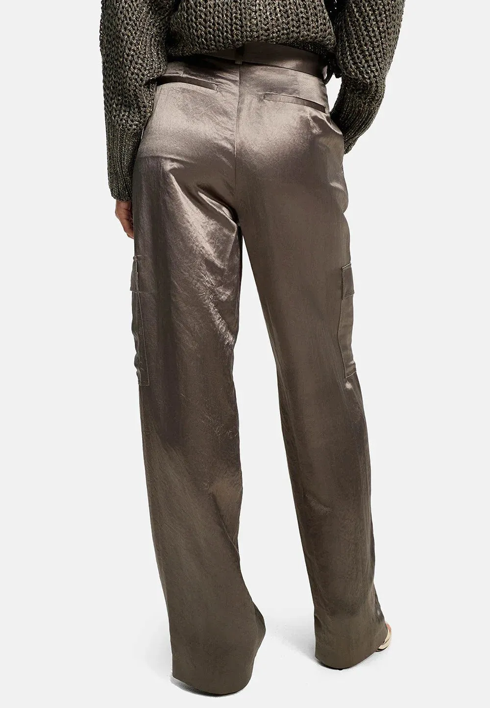 CATNOIR Olive Satin Cargo Trousers