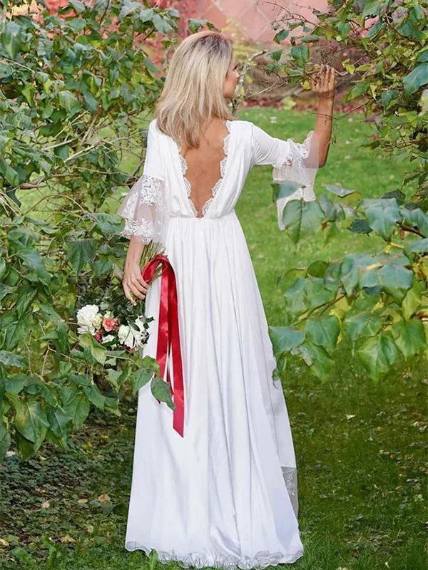 Charming Tulle Wedding Dresses A-line Short Sleeves Satin Bridal Dresses Elegant