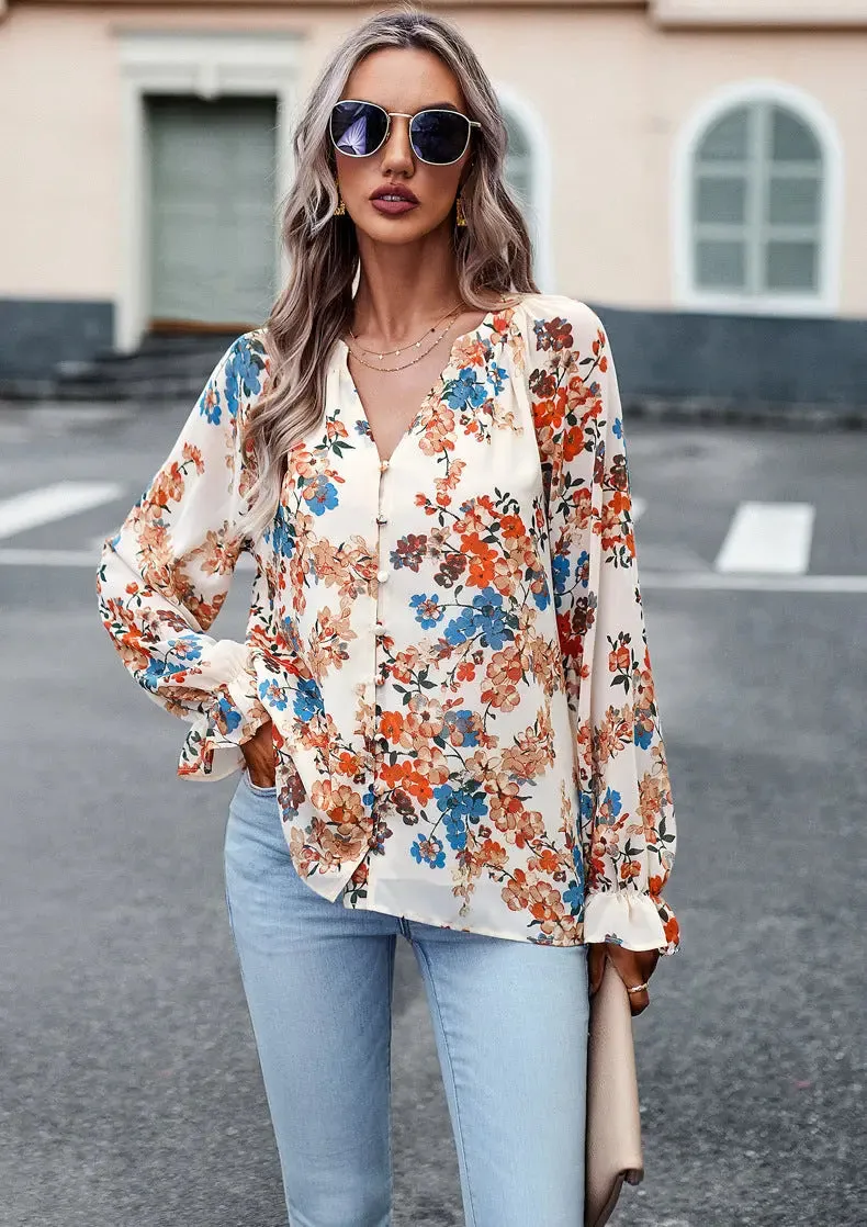 Chic Floral V-Neck Blouse