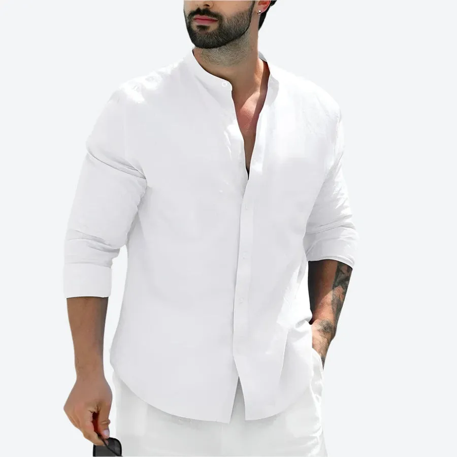 Classic Mandarin Collar Button-Up Shirts