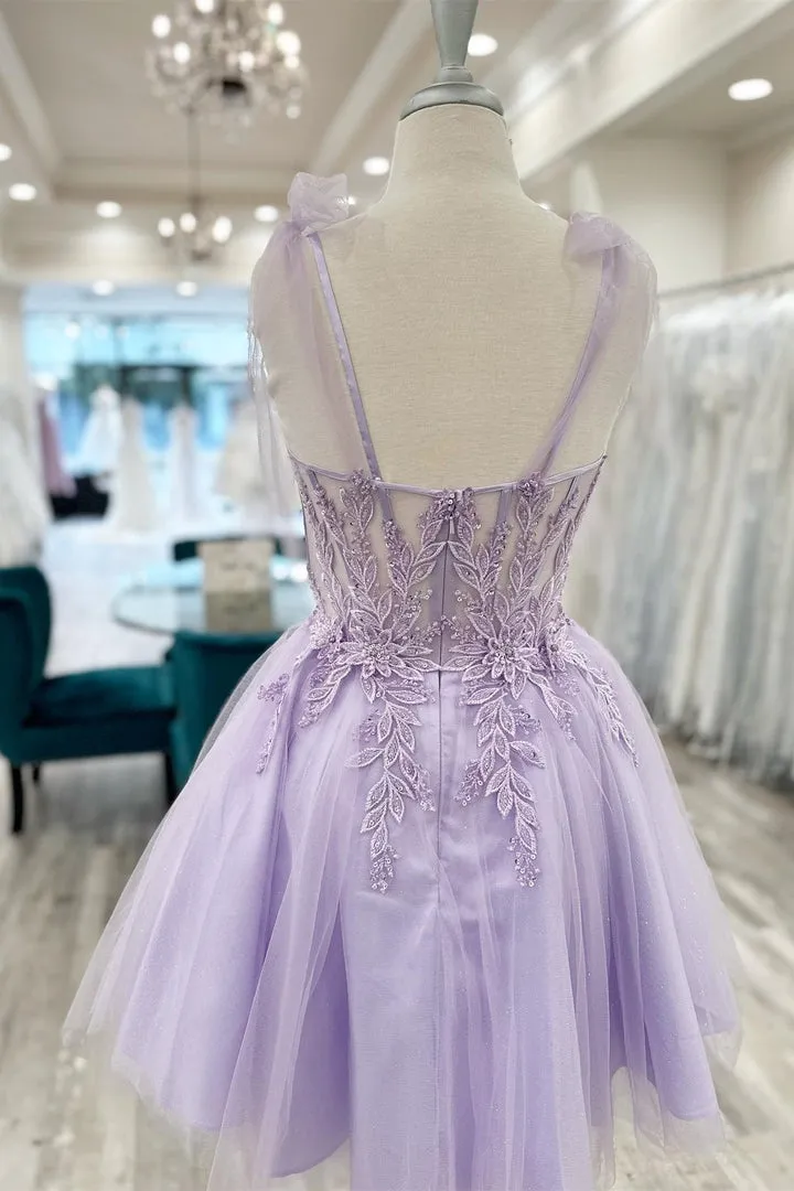 Cute A Line Sweetheart Tulle Appliques Short Cheap Homecoming Dresses Beautiful