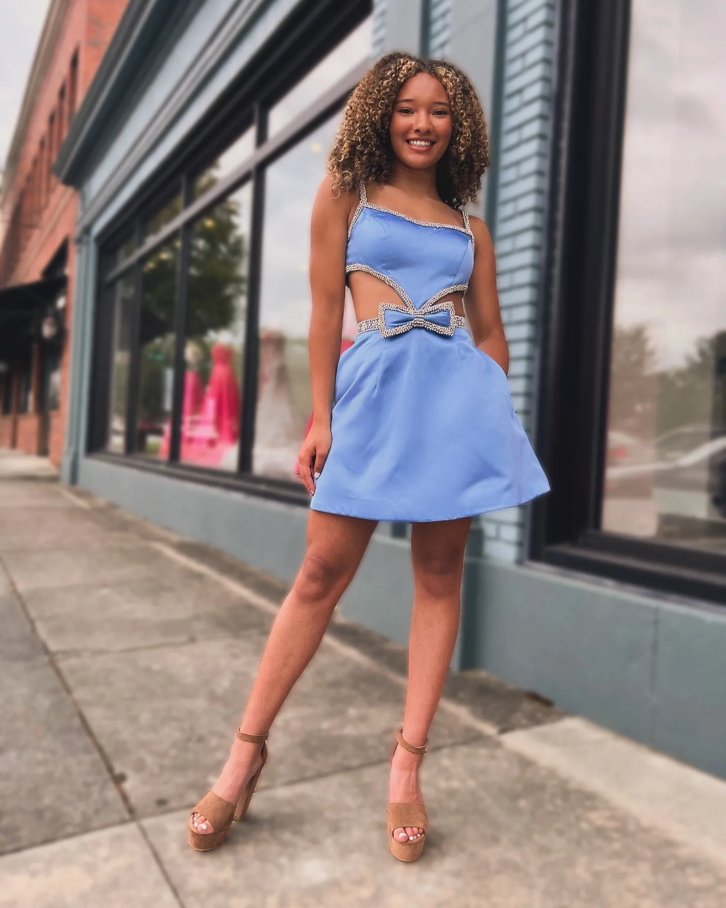 Cute Blue Straps Satin Cutout Homecoming Dress Short Cocktail Dresses Sexy