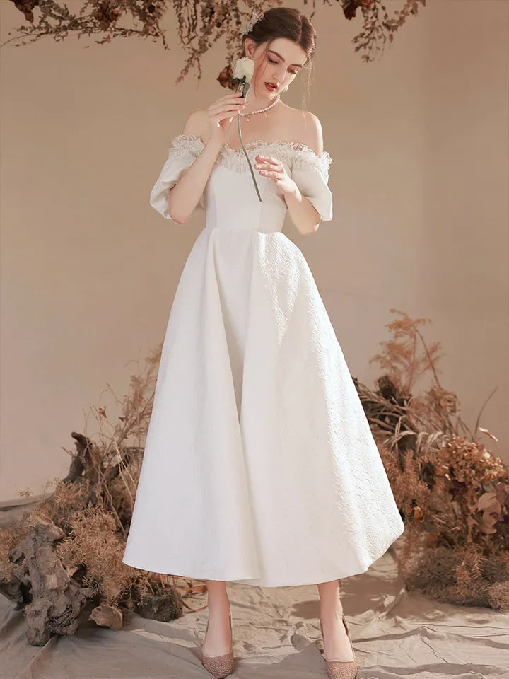 Cute Off-Shoulder Short Prom Dresses White A-Line Evening Party Dresses Beautiful