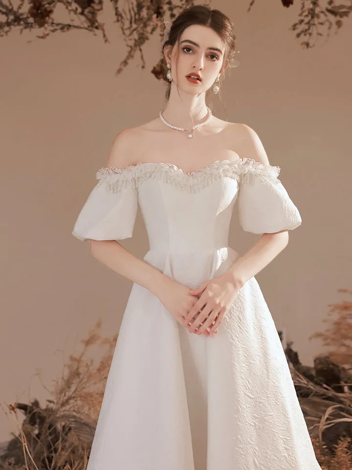 Cute Off-Shoulder Short Prom Dresses White A-Line Evening Party Dresses Beautiful