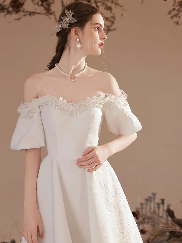 Cute Off-Shoulder Short Prom Dresses White A-Line Evening Party Dresses Beautiful