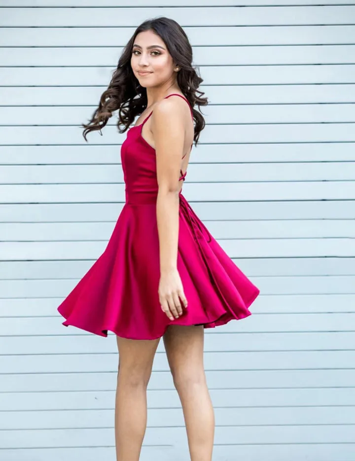 Cute Satin Short Prom Dresses A-Line Backless Party Dresses Homecoming Dresses