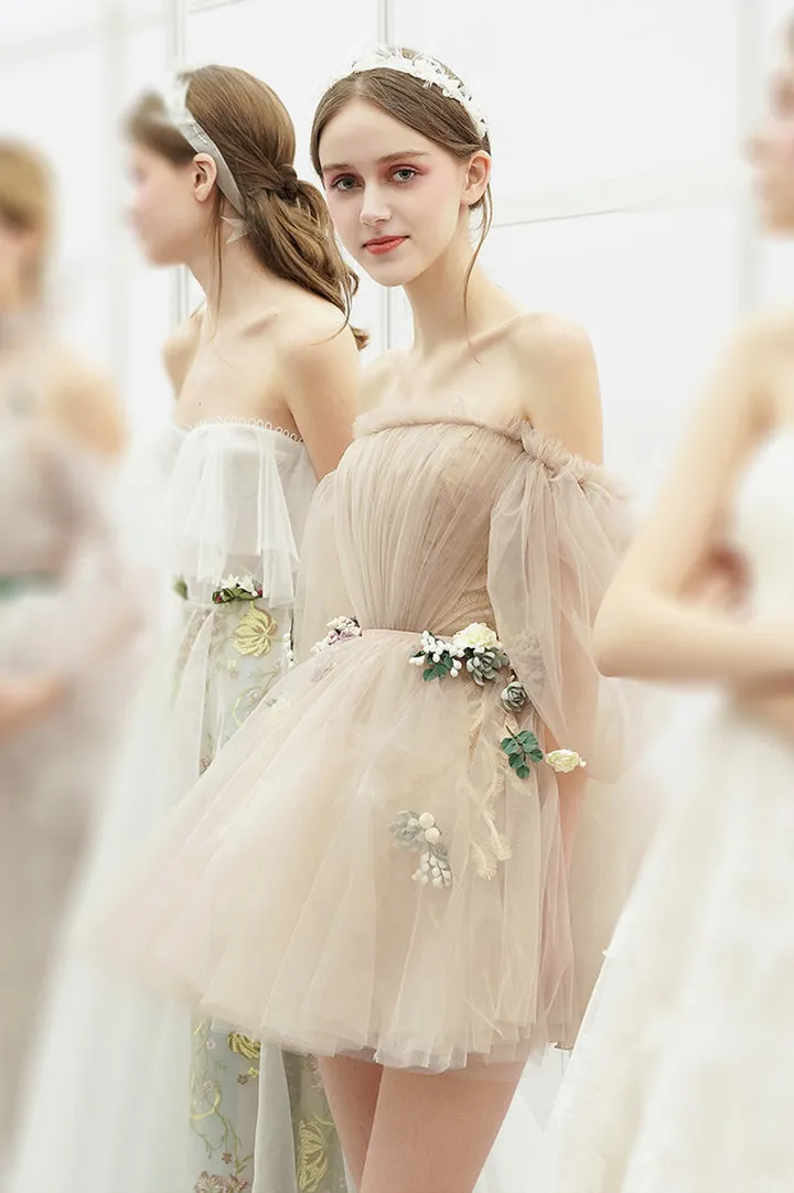 Cute Tulle Short Prom Dresses A-Line Homecoming Dresses Without Flowers