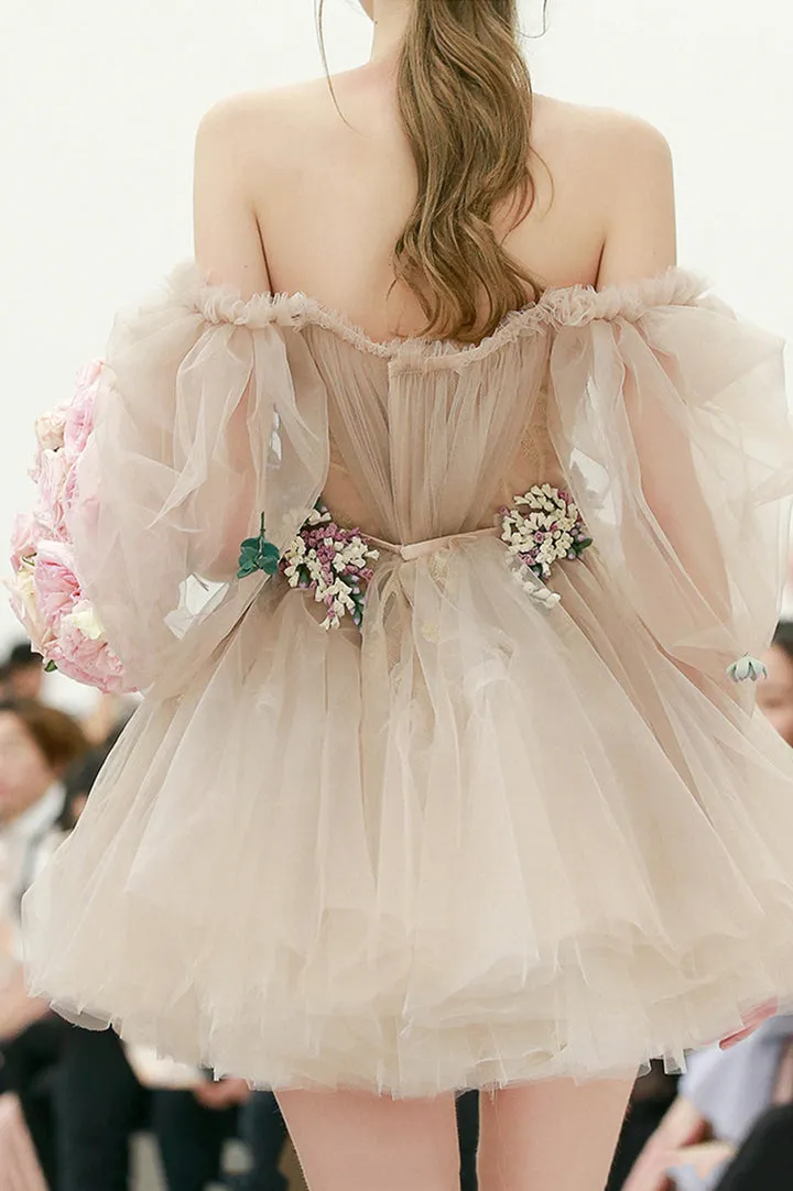 Cute Tulle Short Prom Dresses A-Line Homecoming Dresses Without Flowers
